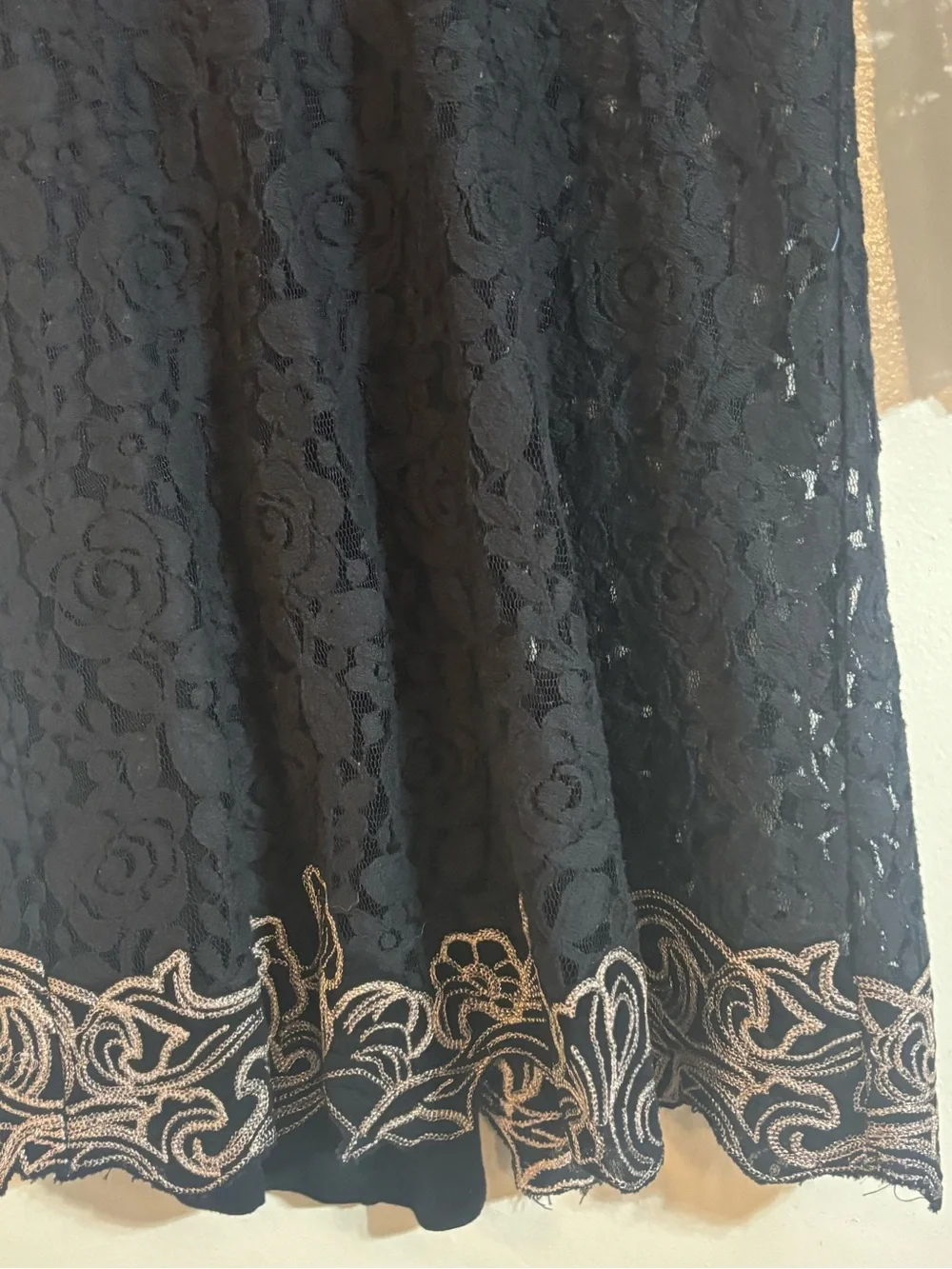 Free People Peony Black Lace Long Sleeve Dress with Blush Trim